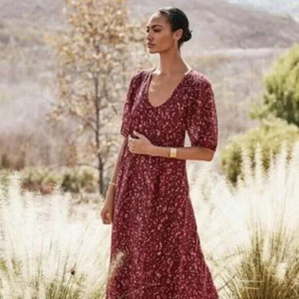 Johnny Was Jade Malaga Burgundy Eyelet Embroidered Midi Dress